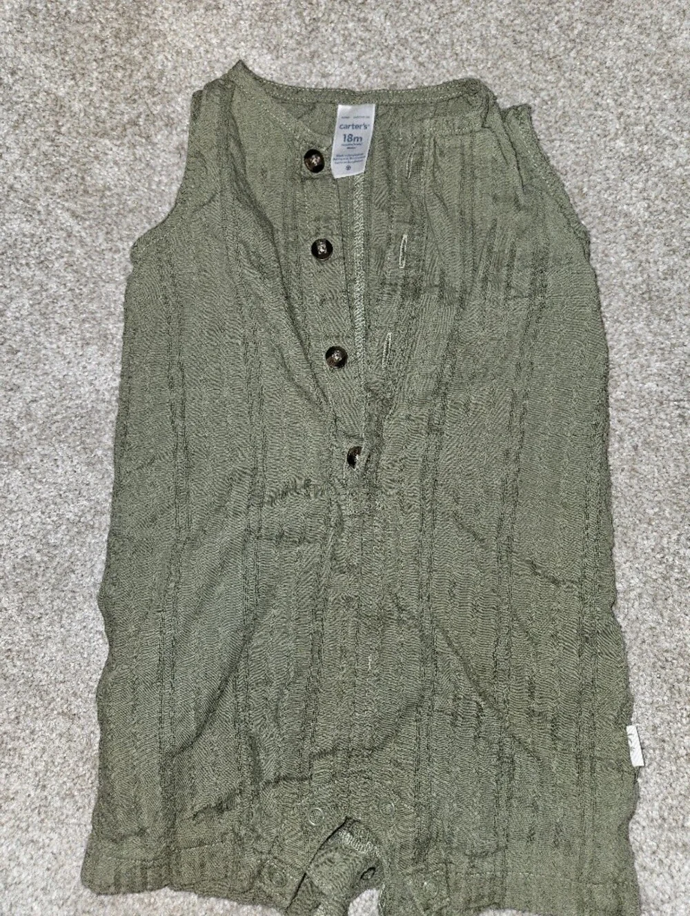 Carters Green Romper - Size 18 M 100% Cotton